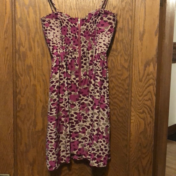 Parker Silk Print Dress Maroon and Tan Small - Picture 7 of 8